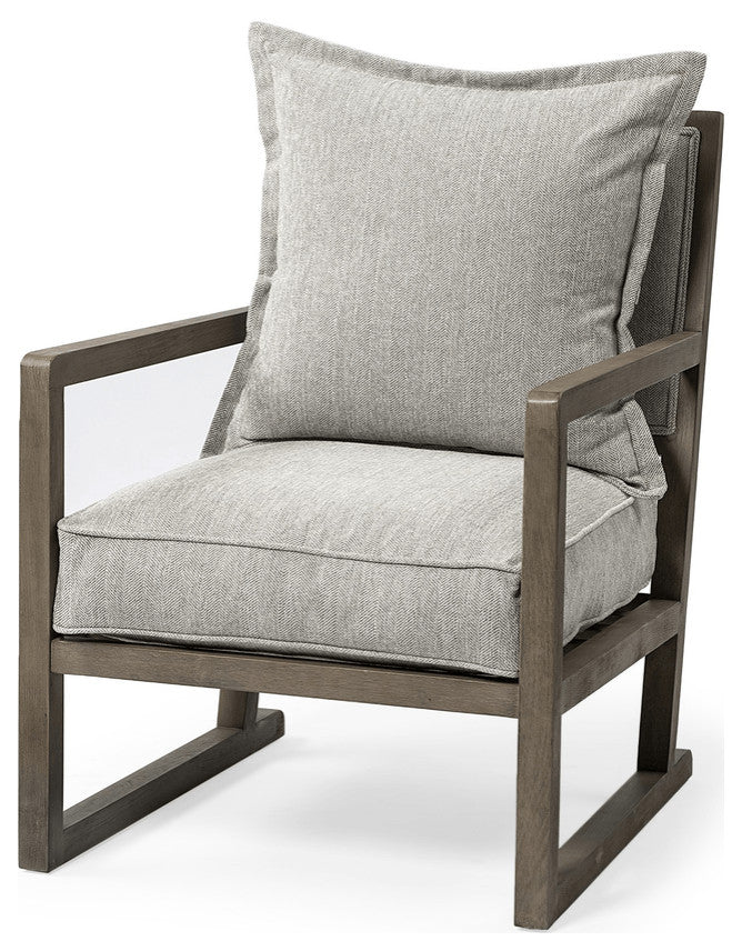 Wooden Accent Chair With Ash Gray Cushions