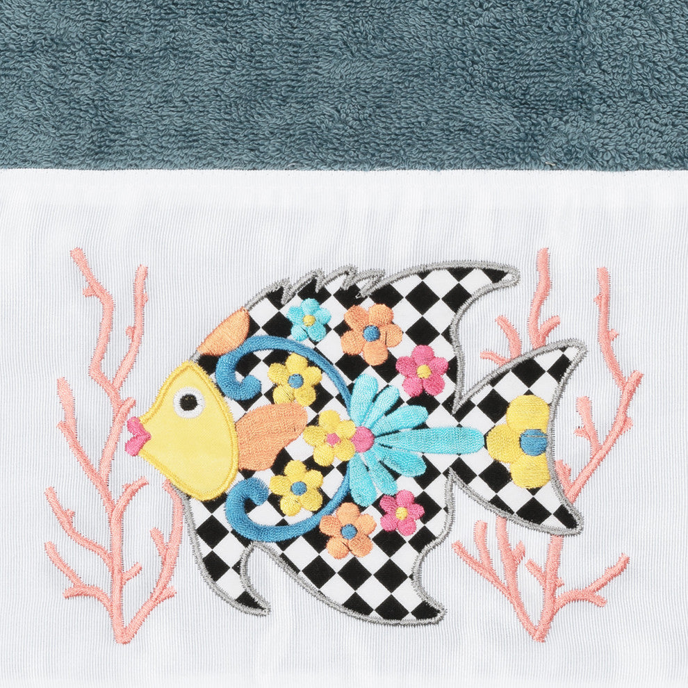 Linum Home Textiles Turkish Cotton Feliz 3-Piece Embellished Towel Set, Teal