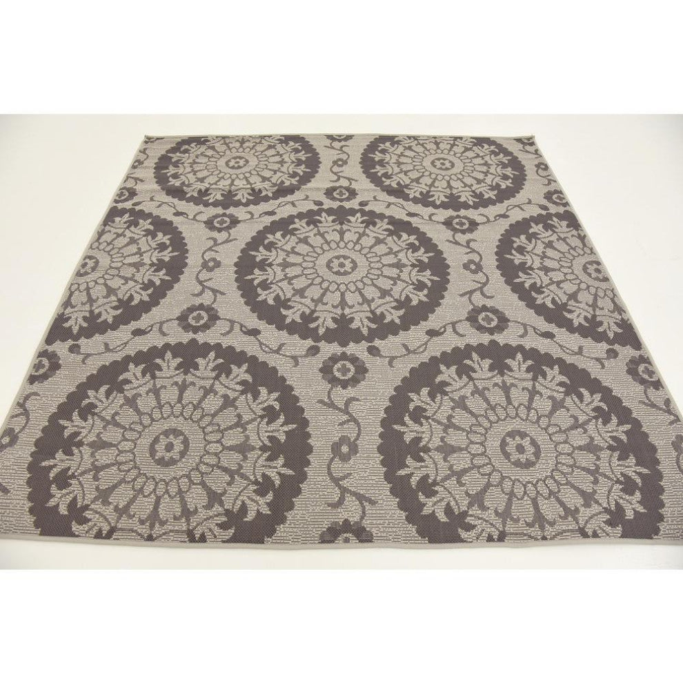 Rug Unique Loom Outdoor Botanical Gray Square 6' 0 x 6' 0