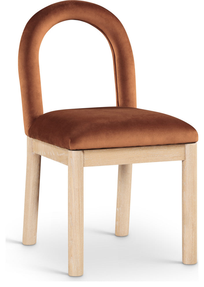 Conrad Upholstered Dining Chair, Cognac, Velvet, Natural Finish