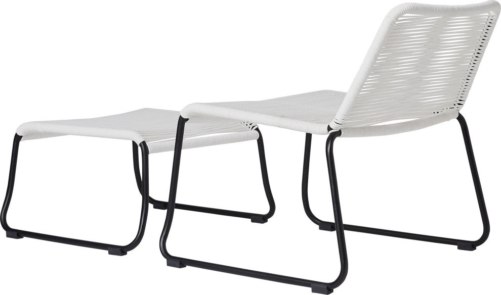 2-Piece Barclay Stacking Lounge Chair and Ottoman Set, White Cord