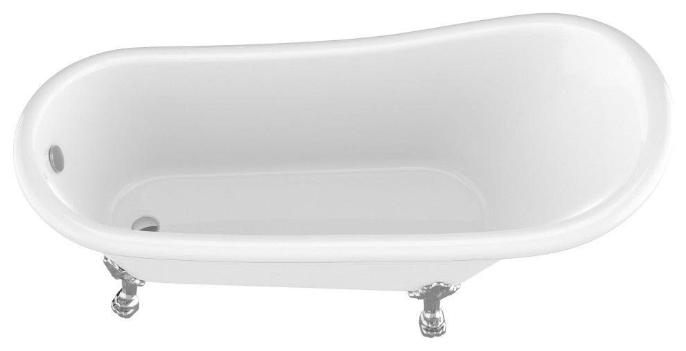 ANZZI Diamante 67.32" White Acrylic Slipper Claw Foot Tub, Lion's Paw Feet