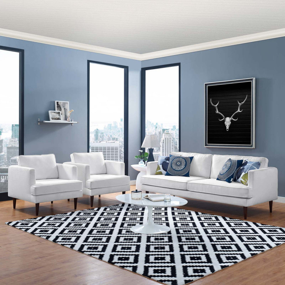 Armchair and Sofa Set, Fabric, White, Modern, Living Lounge Hotel Hospitality