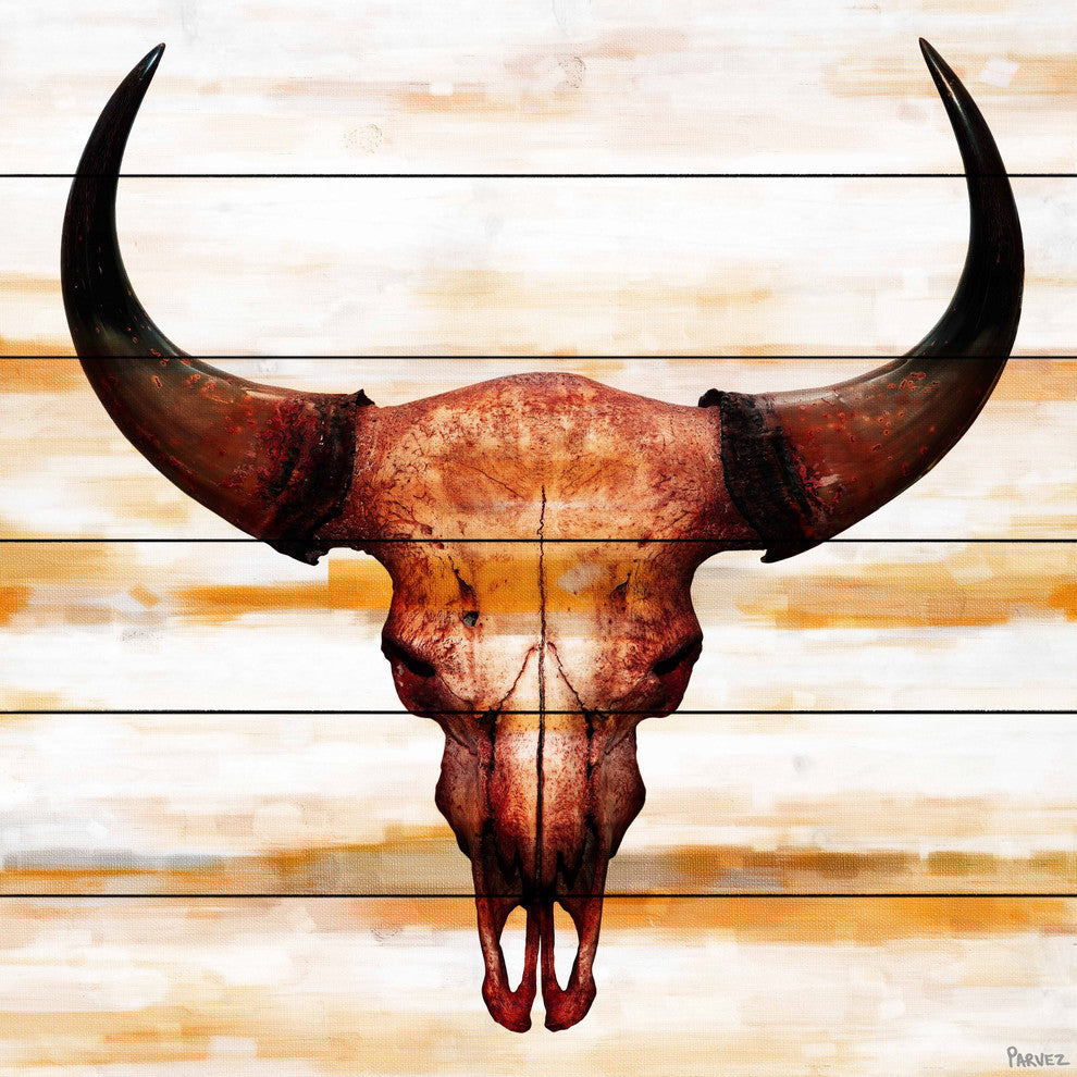 "Burnt Orange Skull" Print on White Wood, 32"x32"