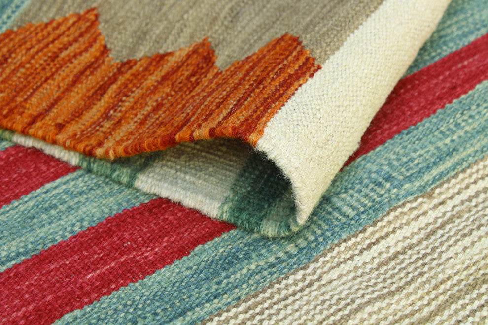 Modern Flatweave Aldrin Ivory/Green Rug, 5'7x8'2