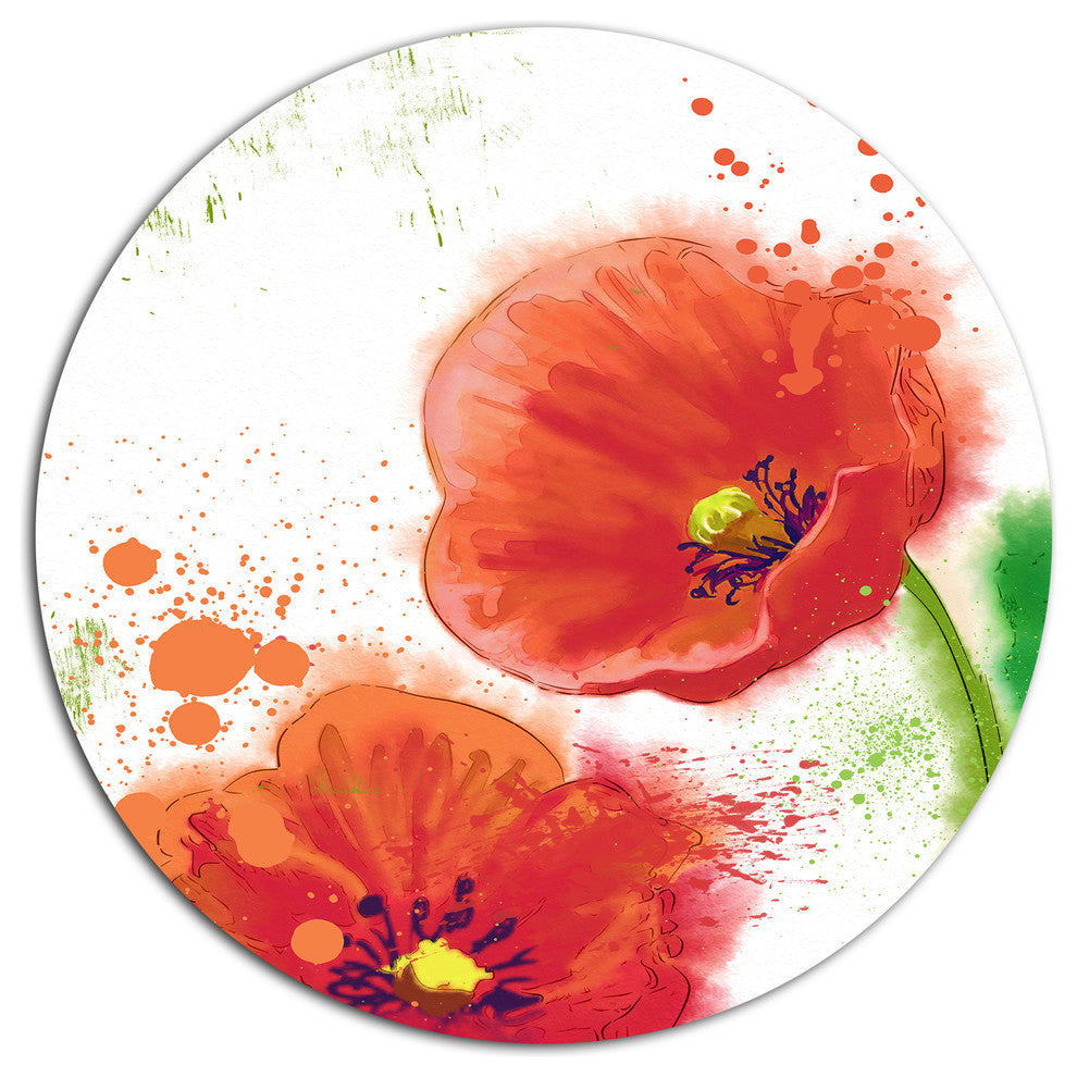 Bloomy Red Tulips Watercolor, Flowers Round Metal Wall Art, 11"