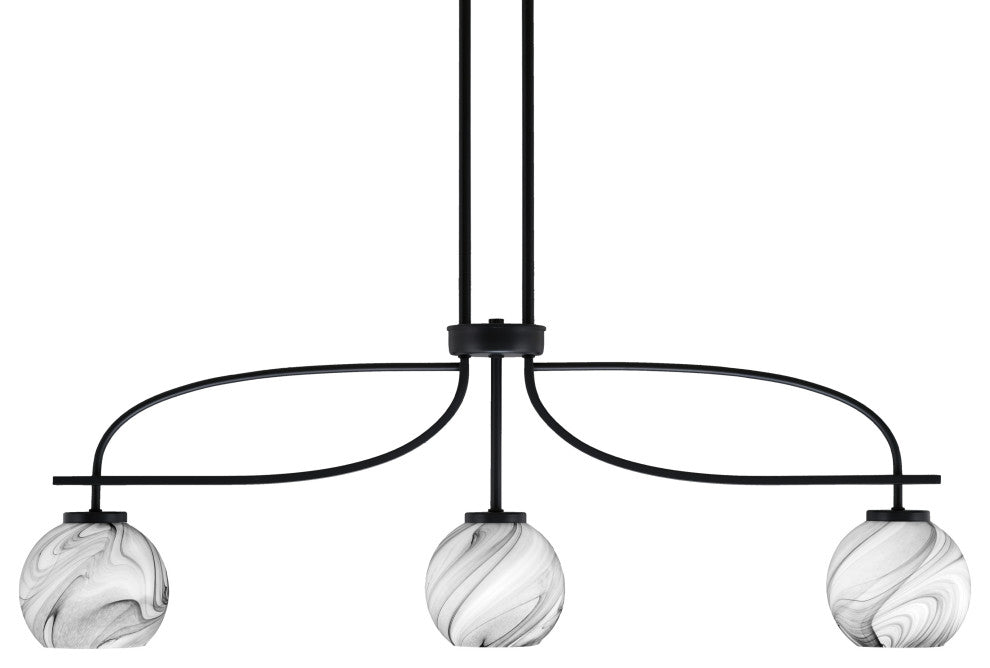 Cavella 3 Light Island Light, Matte Black Finish, 5.75" Onyx Swirl Glass