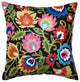 Black Polish Floral Pillow Cover Hand Embroidered Cushions Wool 18x18