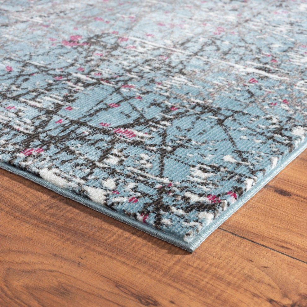 8??x 10??Blue Chaotic Strokes Area Rug