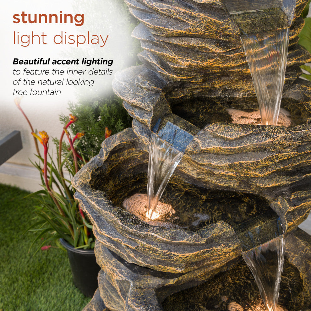 5-Level Rock Pond Fountain With Miniature Lights, Gray