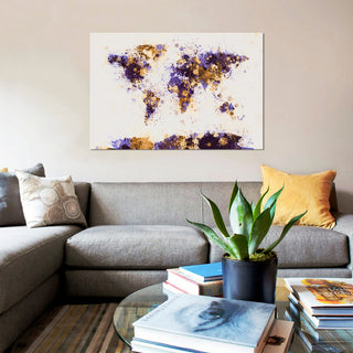 "Paint Splashes World Map" by Michael Tompsett, Canvas Print, 18x12"
