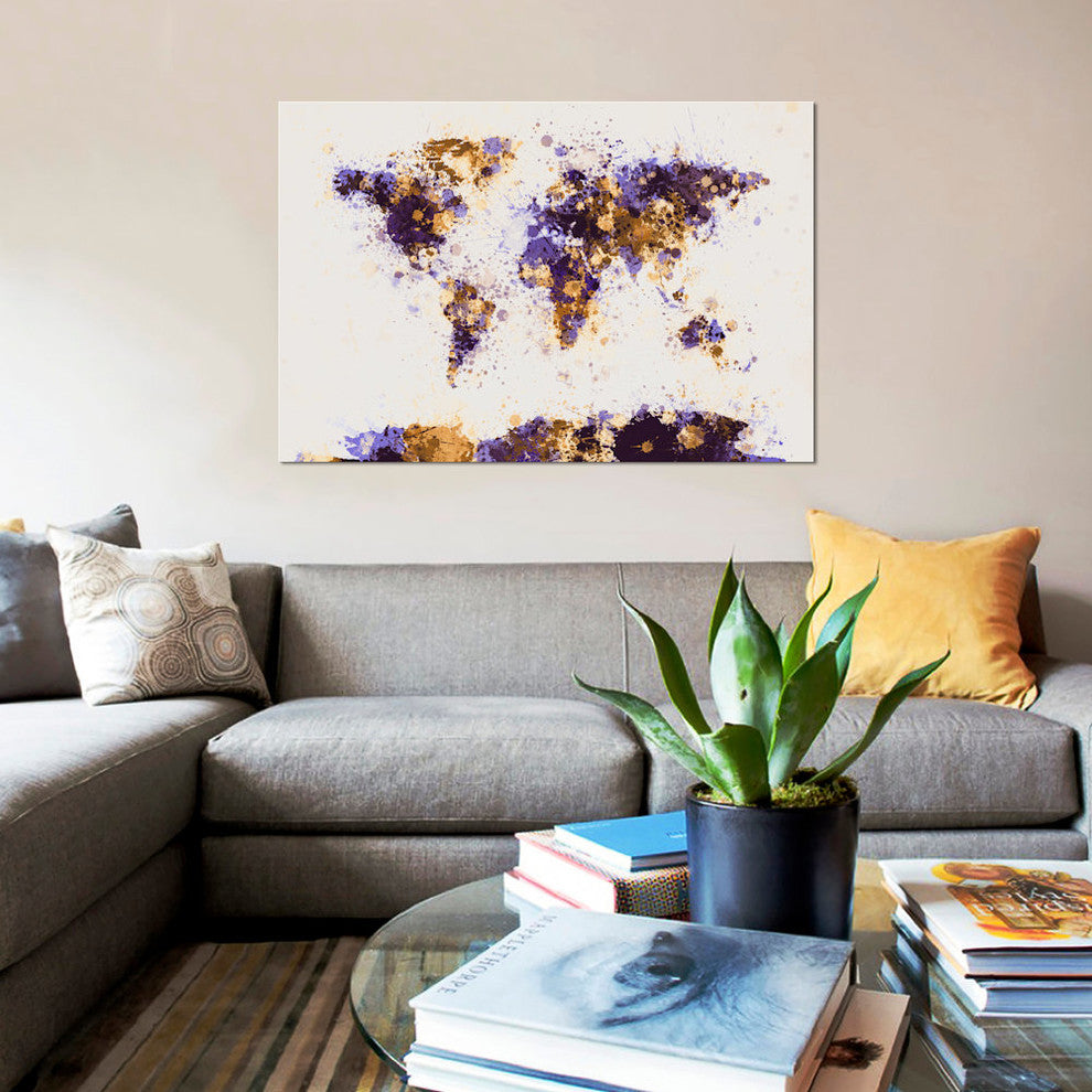 "Paint Splashes World Map" by Michael Tompsett, Canvas Print, 18x12"
