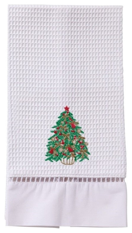 Waffle Weave Guest Towel, Christmas Tree, Green