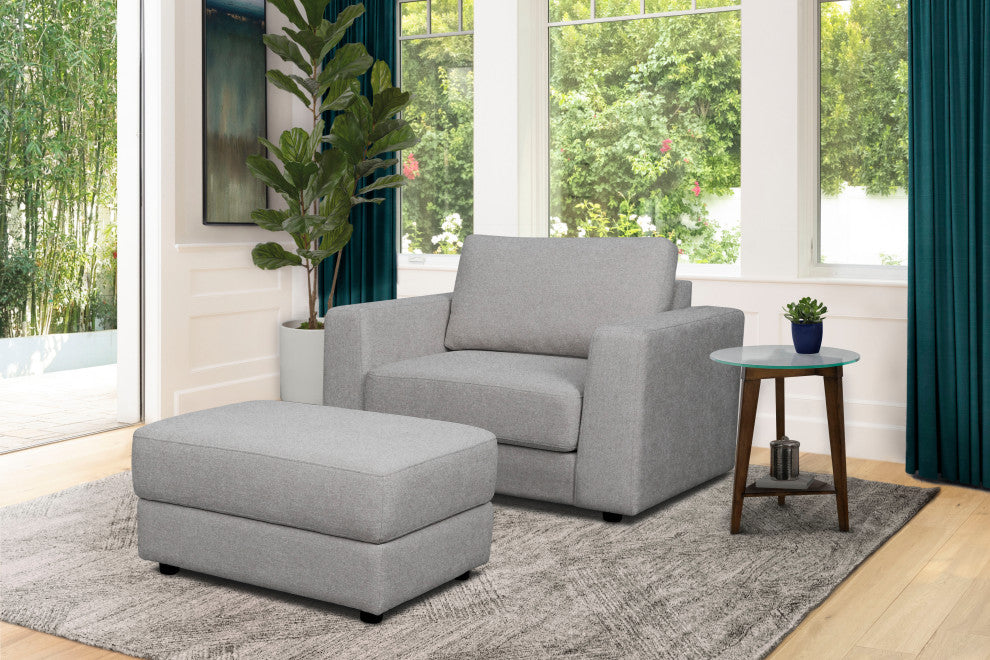 Elizabeth Stain-Resistant Fabric Oversized Armchair and Ottoman Set, Light Grey