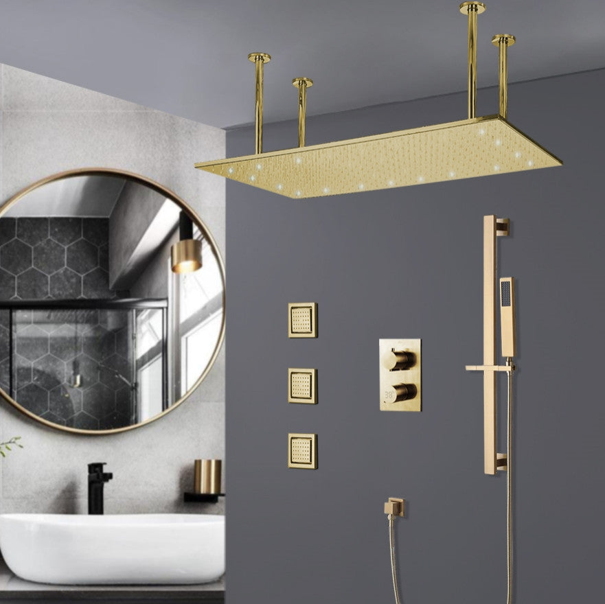 Led 20*40" Digital Brushed Gold Ceiling Shower System With Handheld Shower
