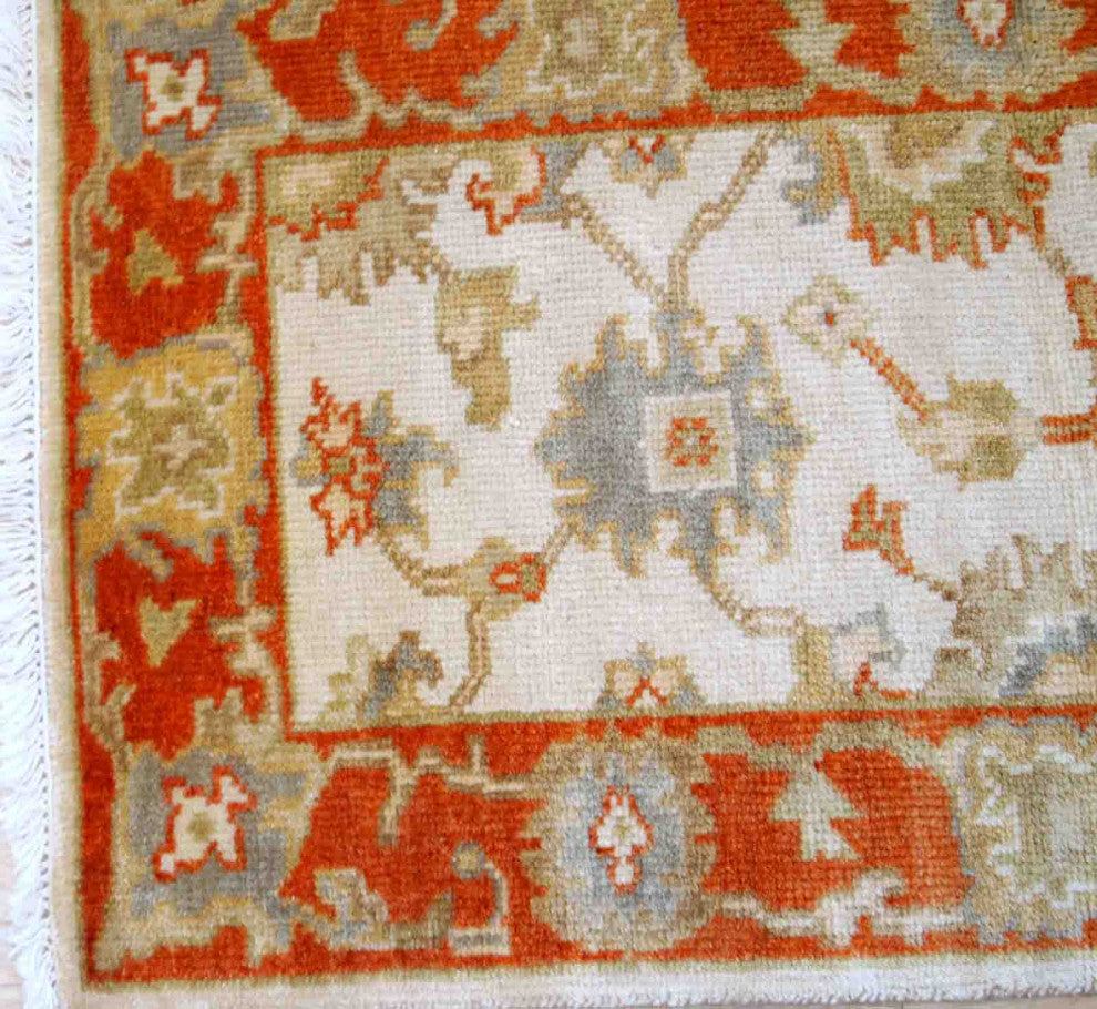 Handmade Vintage Indo-Mahal Rug, 2.1'x3.2', 1980s, White, Orange, Blue, Olive