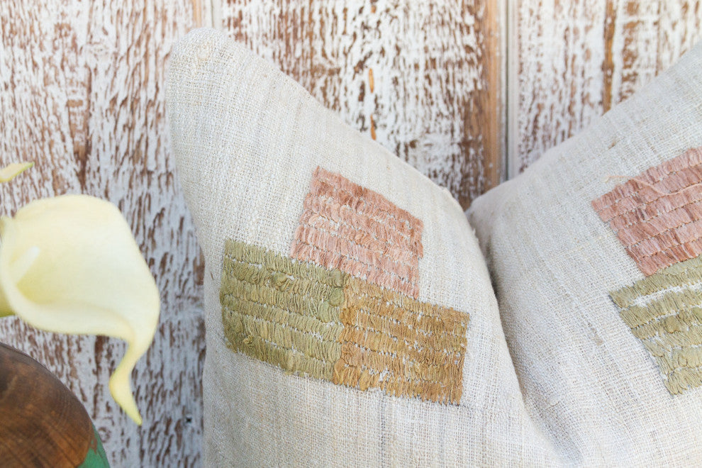 Akham Natural Embroidered Organic Silk Pillow