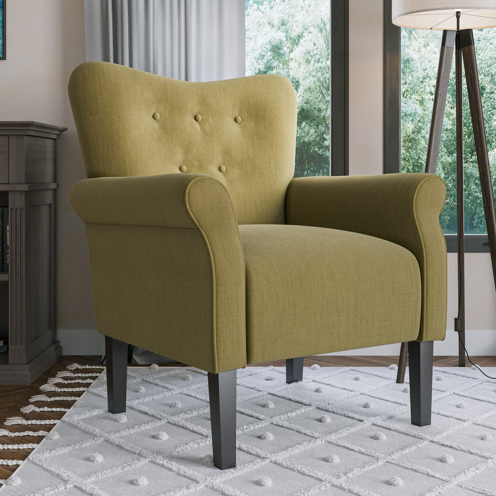 High Wingback Linen Armchair, Avocado