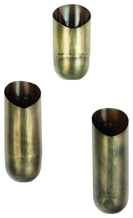 Set of Three Antique Brass Wall Vases