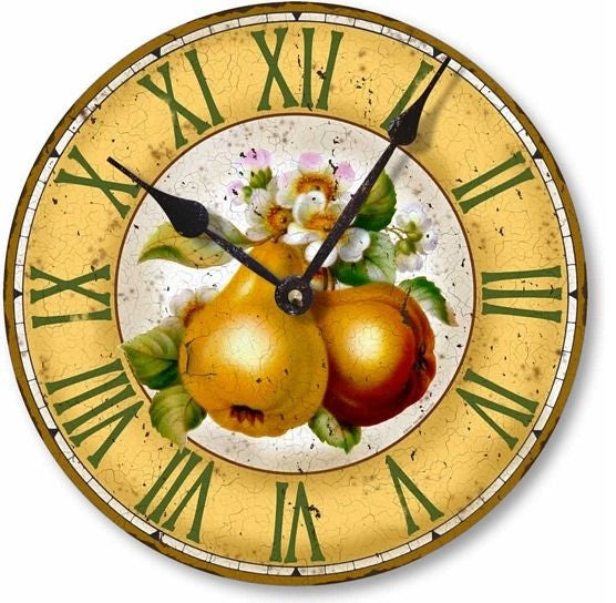 Vintage-Style Botanical Fruit Pears Wall Clock