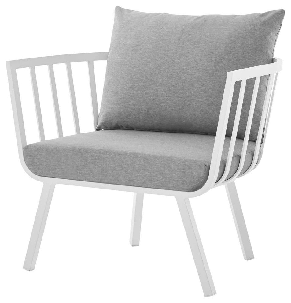 Lounge Sectional Sofa Chair Set, Aluminum, Metal, White Gray, Outdoor