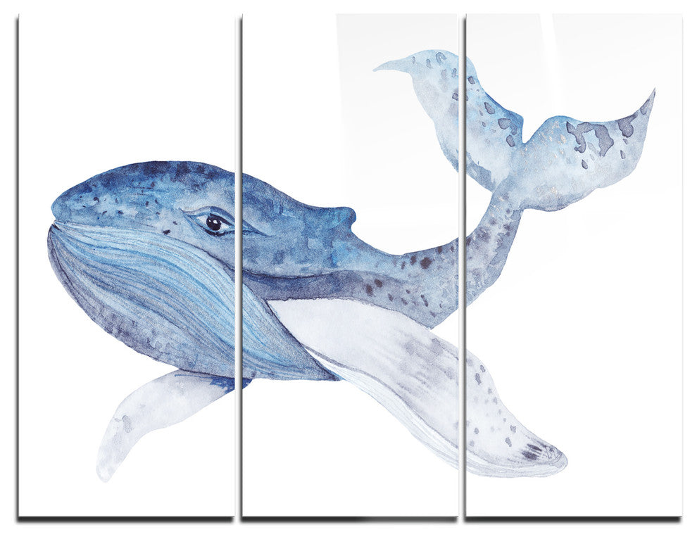 "Large Watercolor Whale" Metal Wall Art, 3 Panels, 36"x28"