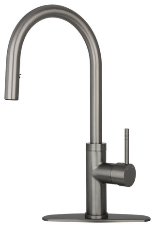 Akicon™ Copper Pull Out Kitchen Faucet With Deck Plate, Single Level Solid Brass, Gun Black