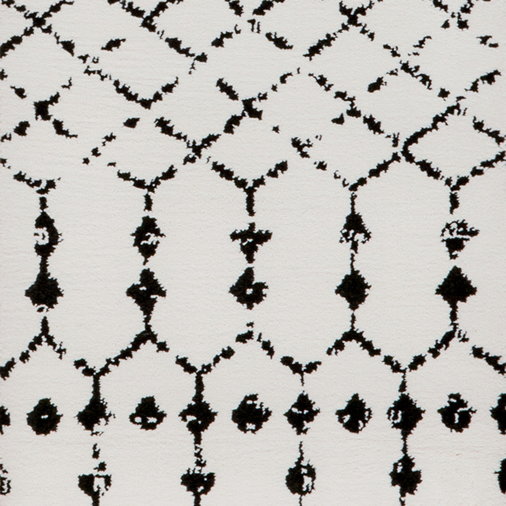 Geometric Bohemian Low Pile Rug, Ivory and Black -26