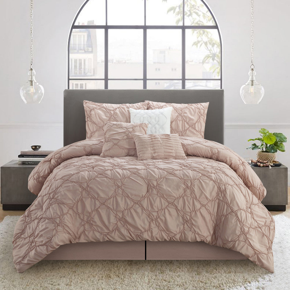 Mariscos 7 Piece Comforter Set, Blush, King