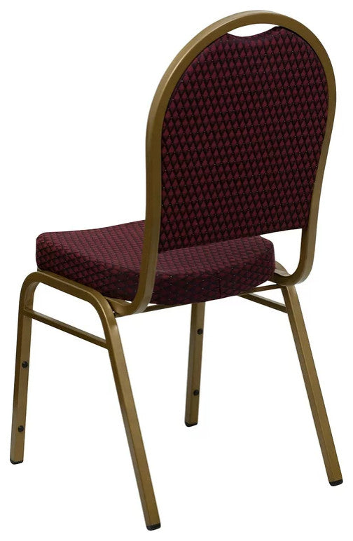 Set of 4 Dining Chair, Patterned Fabric Upholstery & Dome Back, Burgundy/Gold