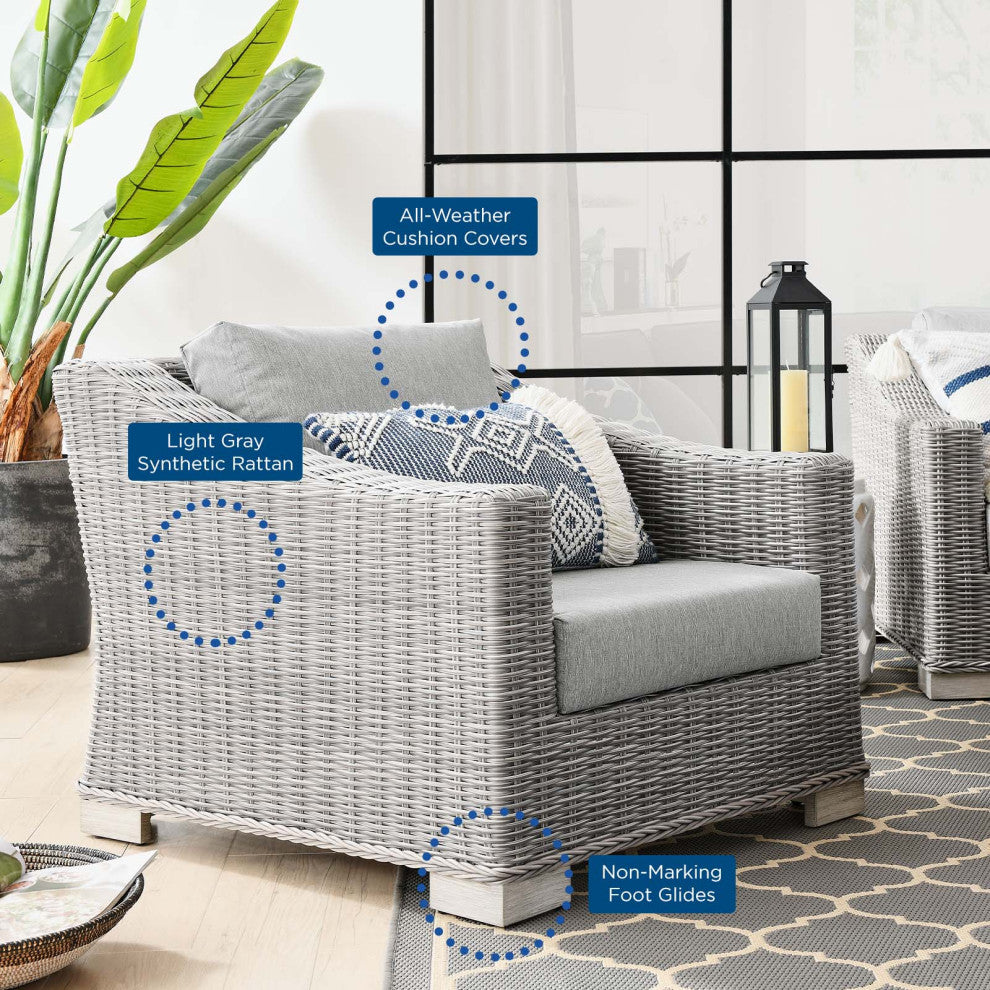 Lounge Sectional Sofa Chair Table Set, Rattan, Wicker, Gray, Outdoor
