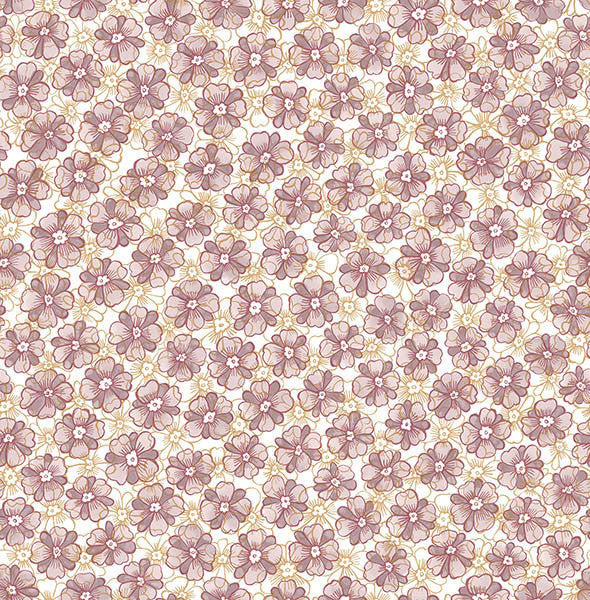 Sketch and Watercolor Floral Wallpaper, Purple and Gold, Bolt