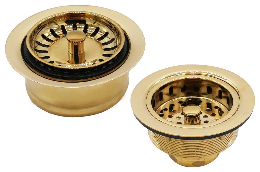 CO2196S 3.5" Post Style Large Kitchen Sink Basket Strainer, Polished Brass