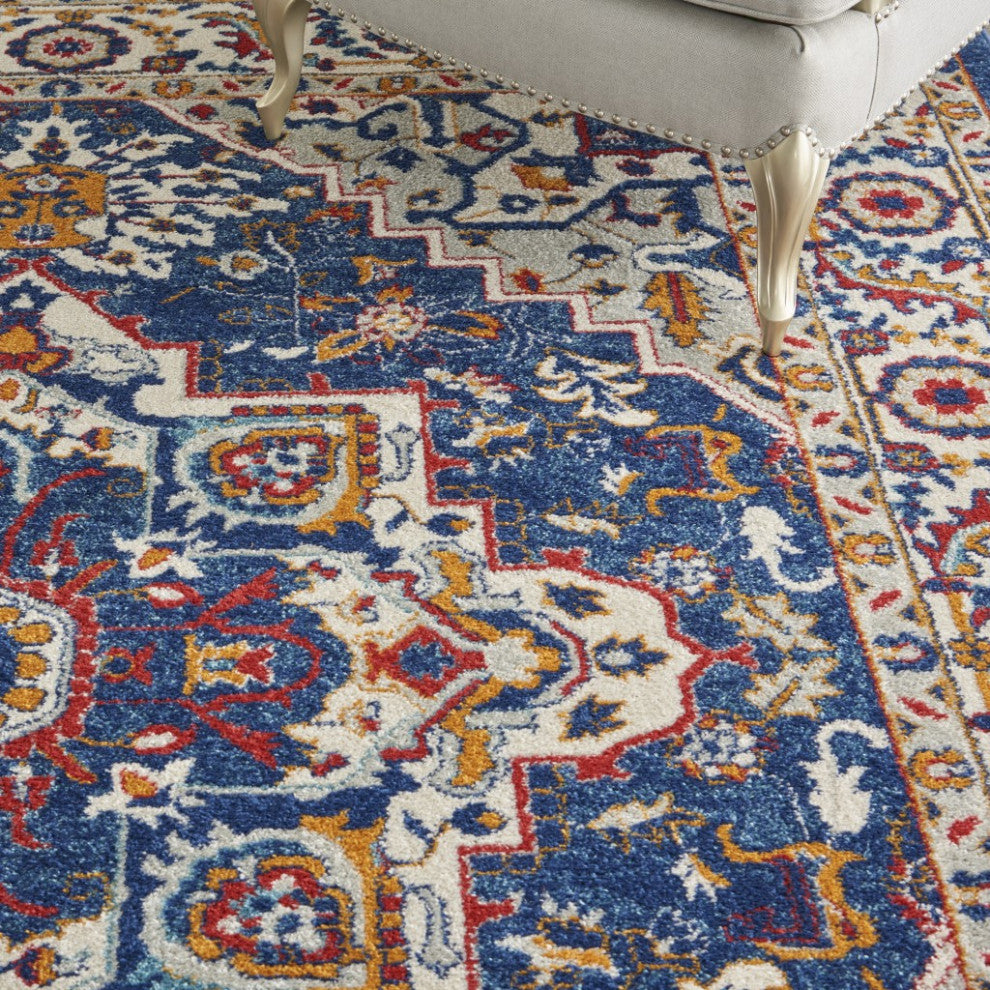 8' X 10' Blue And Ivory Power Loom Area Rug