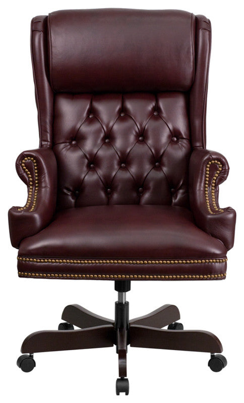 Durable High Back Tufted Leather Executive Ergonomic Office Chair , Red