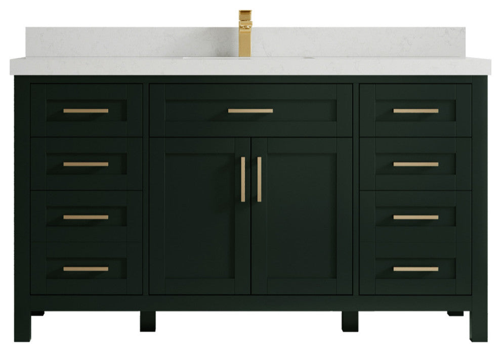 Cambridge 60 Single Bathroom Vanity in Dark Forest Green 2" Carrara Quartz