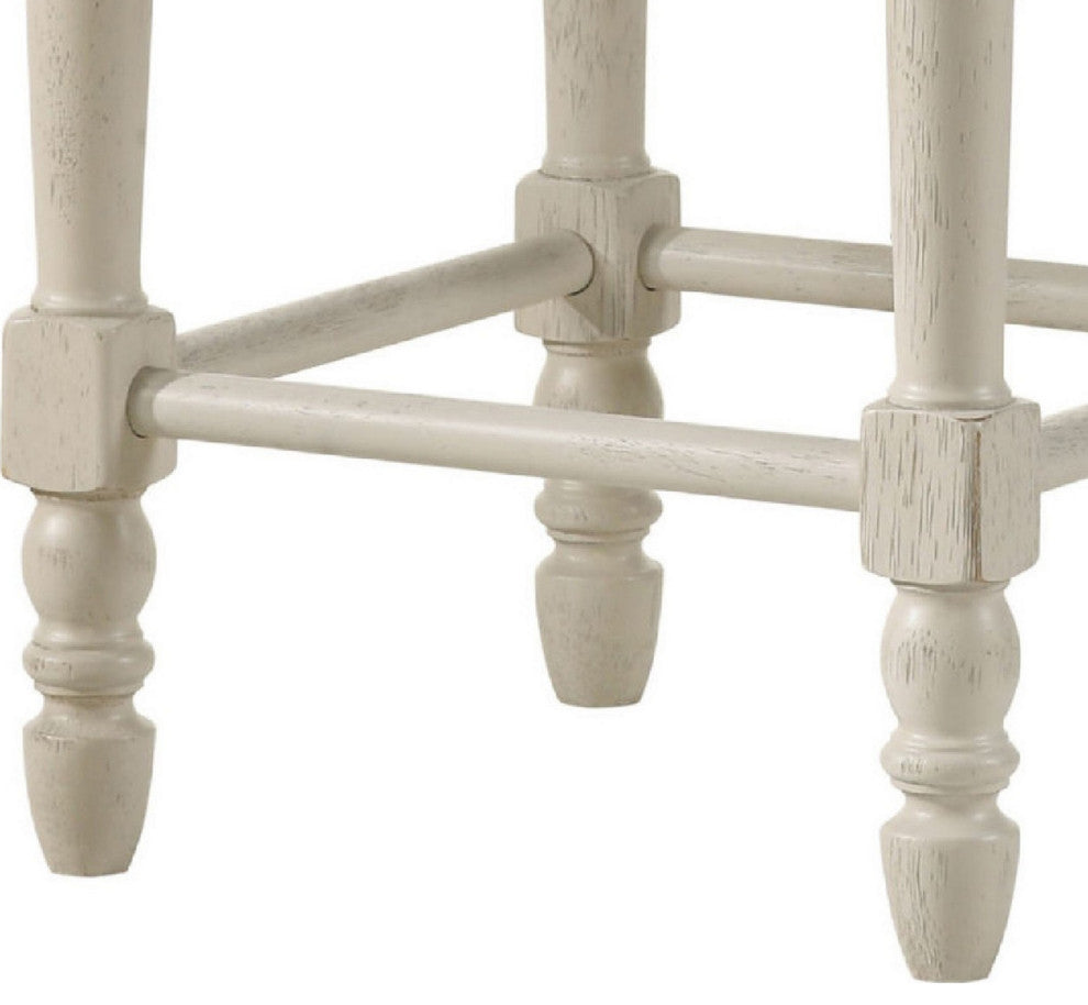 Benzara BM280303 24" Counter Height Stool Nailhead Trim Set of 2, Antique White