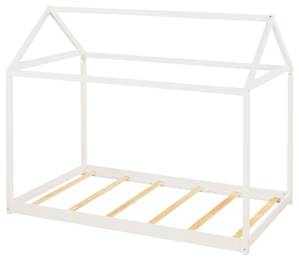 Gewnee Twin Size Wooden House Bed in White