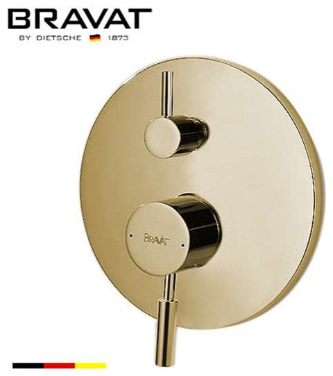Bravat Brushed Gold Wall Mounted Shower Set, Valve Thermostatic Mixer 3-Way