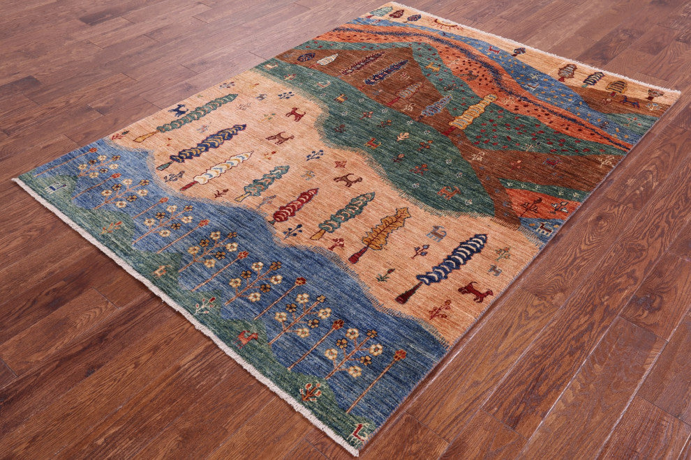 Persian Gabbeh Tribal Hand Knotted Rug 4' 11" X 6' 8" Q10717