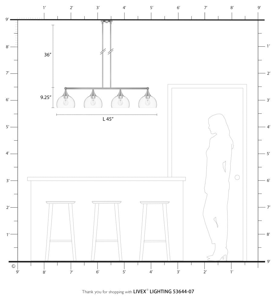 4 Light Bronze Large Linear Chandelier