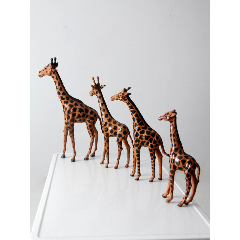 Consigned, Vintage Leather Giraffe Sculptures Set 4