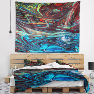 Red Blue Abstract Acrylic Paint Mix Abstract Wall Tapestry, 80"x68"