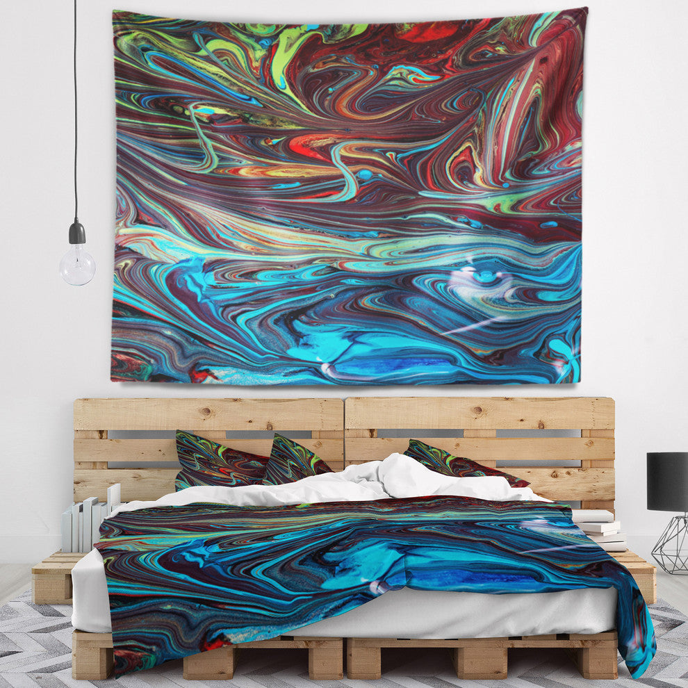 Red Blue Abstract Acrylic Paint Mix Abstract Wall Tapestry, 80"x68"