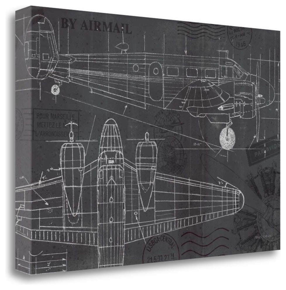 "Plane Blueprint I" By Marco Fabiano, Giclee Print on Gallery Wrap Canvas