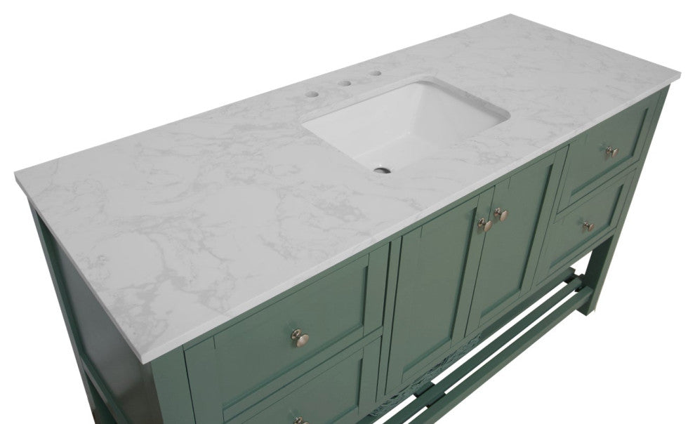 Lakeshore 60" Single Bathroom Vanity, Sage Green, Engineered Carrara