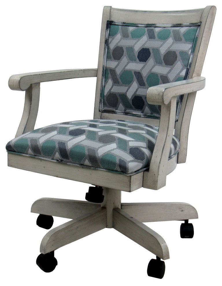 Swivel Kitchen Dining Caster Chair with Wheels, Camber Seaglass and Antique Whit