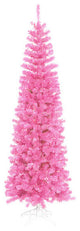 Pre-Lit Artificial Pencil Tinsel Christmas Tree, Pink Lights, Hot Pink, 10'