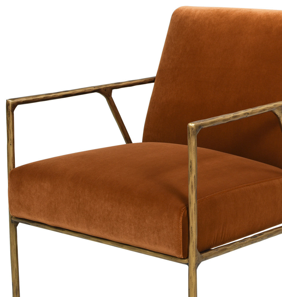 Aerin 24.5" Hammered Brass Accent Arm Chair, Burnt Orange