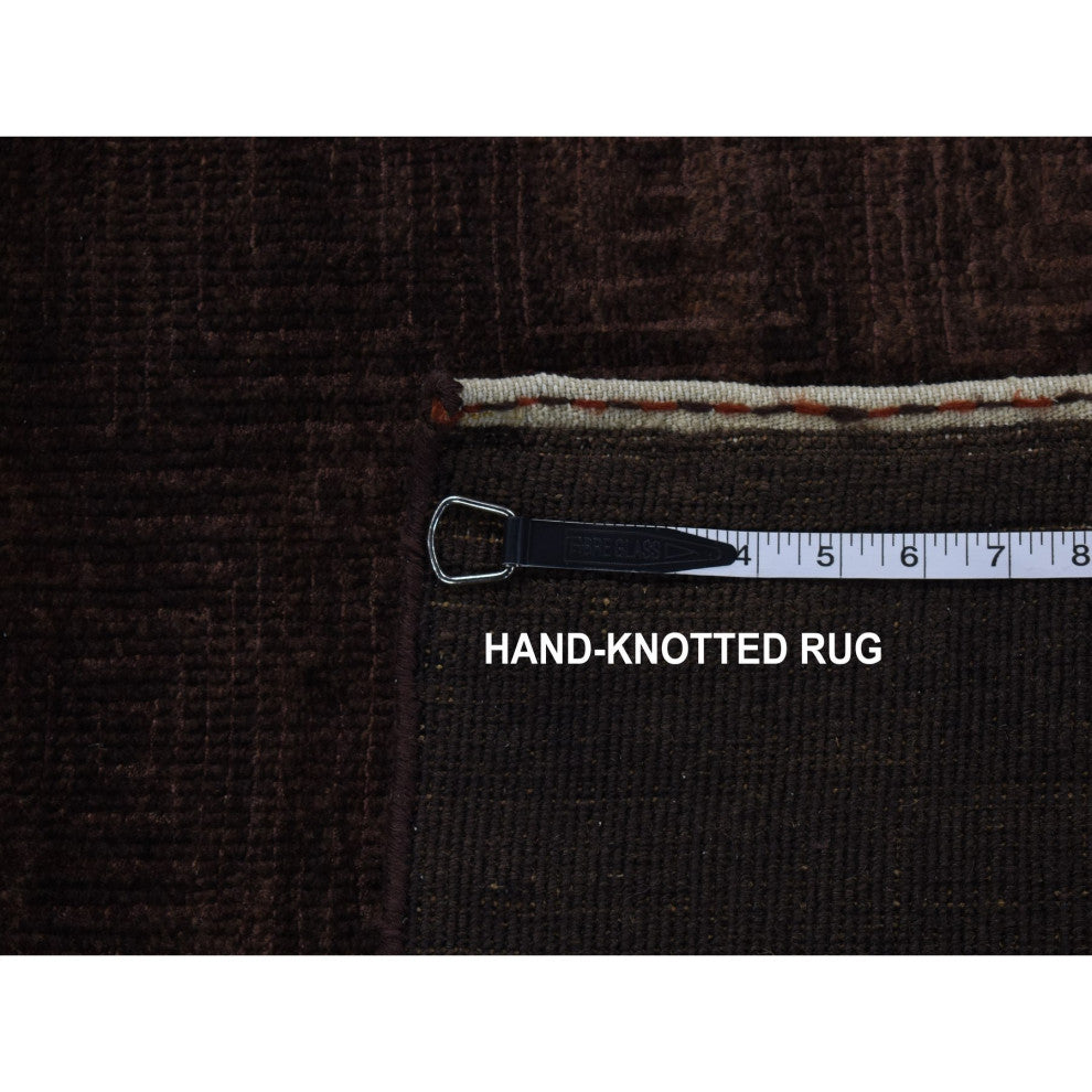 Bistre Brown, Hand Knotted, Wool and Silk, Roman Key Design, Rug, 4'x5'8"